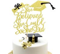 Arthsdite 1Pc She Believed She Could So She Did Cake Topper, Graduation Cake Topper, Girls Graduation Decoration - Gold Glitter