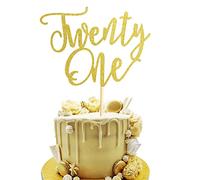 Arthsdite 1Pc Twenty One Cake Topper - 21st Happy Birthday Cake Decorations, 21 Birthday Party Decor, Wedding Anniversary Party Decorations - Gold Glitter