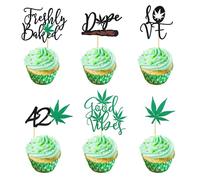 Arthsdite 24 Pcs Dope Marijuana Leaf Cupcake Toppers Glitter Love Pot Weed Leaves Cupcake Picks for Have a Dope 420 Birthday Theme Party Cake Decorations Supplies
