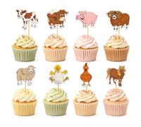 Arthsdite 24 Pcs Farm Animal Cupcake Toppers Barnyard Cake Decorations Cow Pig Sheep Chicken Horse Goat Picks for Kids Birthday Baby Shower Farm Theme Party Supplies