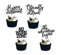 Arthsdite 24 Pcs Happy Retirement Cupcake Toppers Officially Retired No Work Zone Adventure Begins Cupcake Pick Decorations Retirement Theme Farewell Birthday Party Cake Decorations - Black Glitter