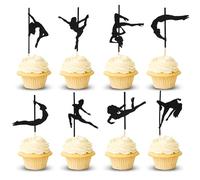 Arthsdite 24 Pcs Pole Dance Girl Cupcake Toppers Black Glitter Pole Dancing Cupcake Picks Bachelorette Bridal Shower Birthday Party Cake Decorations Supplies