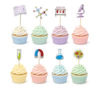 Arthsdite 24 Pcs Science Cupcake Toppers Lab Birthday Cake Decorations Microscope Test Tube Molecule Magnet Beaker Picks for Kids Classroom Party Supplies