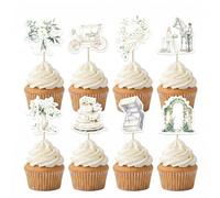 Arthsdite 24 Pcs Wedding Cupcake Toppers Watercolor White Floral Cupcake Picks for Bridal Shower Wedding Anniversary Engagement Party Decorations