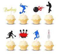 Arthsdite 24Pcs Bowling Cupcake Toppers Bowling Alley Players Cupcake Picks Cake Decorations for Indoor Sport Baby Shower Birthday Party Cake Decorations Supplies
