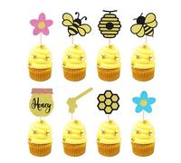Arthsdite 24Pcs Bumble Bee Cupcake Toppers Honey Flower Honeycomb Bee Cupcake Picks Baby Shower Cake Decorations for Bee Theme Baby Shower Kids Birthday Party Supplies
