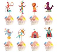 Arthsdite 24pcs Circus Cupcake Toppers Carnival & Circus Party Decorations - Perfect for Cupcake, Cake & Baby Shower Birthday Party Supplies