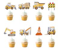 Arthsdite 24pcs Construction Cupcake Toppers Stop Sign Dump Truck Excavator Tractor Party Cake Food Picks Decorations for Construction Theme Baby Shower Kids Birthday Party Supplies