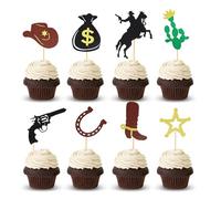 Arthsdite 24Pcs Cowboy Cupcake Toppers HorseShoe Cowboy Hats Boots Cupcake Picks Star Gun Cactus Cupcake Picks Western Theme Baby Shower Birthday Party Cake Decorations Supplies