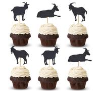 Arthsdite 24Pcs Goat Cupcake Toppers Sheep Cupcake Picks Animal Goat Cake Decorations for Baby Shower Kids Birthday Theme Party Supplies - Black Glitter