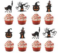 Arthsdite 24pcs Halloween Cupcake Topper Picks Halloween Party Cake Decorations Kit with Pumpkin Haunted House Cat Tree for Baby Shower Birthday Gender Reveal Cake Decoration