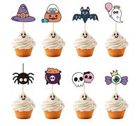 Arthsdite 24Pcs Halloween Cupcake Toppers Bat Little Boo Spider Cupcake Picks Witch Hat Spooky Ghost Candy Skeleton Cake Decorations for Halloween Theme Kids Birthday Party Supplies