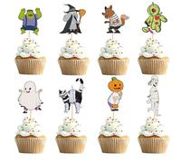 Arthsdite 24pcs Halloween Cupcake Toppers Ghost Cat Witch Cupcake Picks Halloween Pumpkin Blood Knife Horror Cake Decorations