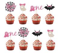 Arthsdite 24pcs Halloween Cupcake Toppers Ghost Spooky One Cupcake Picks Bat Halloween Baby Shower Decorations First Birthday Party Supplies
