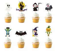 Arthsdite 24pcs Halloween Cupcake Toppers Ghost Witch Bat Cupcake Picks Halloween Boo Death God Horror House Cake Decorations