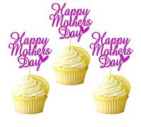 Arthsdite 24pcs Happy Mothers Day Cupcake Toppers Mom Cupcake Picks Love Mum Cake Decoration Party Supplies for Mother's Day Party Decorations Supply- Purple Glitter