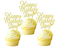Arthsdite 24pcs Happy Mothers Day Cupcake Toppers Mom Cupcake Picks Love Mum Cake Decoration Party Supplies for Mother's Day Party Decorations Supply- Gold Glitter