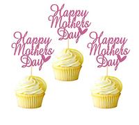 Arthsdite 24Pcs Happy Mothers Day Cupcake Toppers Mom Cupcake Picks Love Mum Cake Decoration Party Supplies for Mother's Day Party Decorations Supply- Pink Glitter