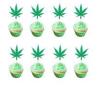 Arthsdite 24pcs Marijuana Leaf Cupcake Toppers Pot Weed Leaves Cupcake Picks for Have a Dope 420 Birthday Theme Party Cake Decorations Supplies - Green Glitter