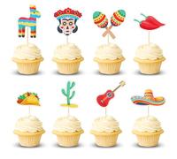 Arthsdite 24Pcs Mexican Fiesta Cupcake Toppers Assembled Cactus Donkey Maraca Sombrero Guitar Cupcake Picks Mexican Fiesta Theme Baby Shower Birthday Party Cake Decorations Supplies