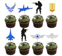 Arthsdite 24Pcs Military Cupcake Toppers Air Force Army Navy Fighter Plane Soldier Airplane Medal Cupcake Picks for Military Emblem Theme Wedding Birthday Party Cake Decorations Supplies