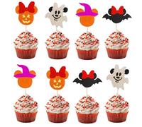 Arthsdite 24pcs Mini Mouse Inspired Halloween Cupcake Toppers Witch Hat Bat Ghost Spooky Cupcake Picks for Halloween Mini Mouse Theme Baby Shower Birthday Party Cake Decorations Supplies