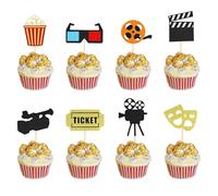Arthsdite 24Pcs Movie Cupcake Toppers Movie Night Roll Camera Popcorn Cupcake Picks for Hollywood Theme Baby Shower Kids Birthday Party Cake Decorations Supplies