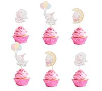 Arthsdite 24Pcs Pink Elephant Cupcake Toppers It's a Girl Baby Shower Balloon Moon Cupcake Picks for Elephant Theme Gender Reveal Baby Shower Kids Girls Birthday Party Cake Decorations Supplies