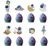 Arthsdite 24pcs Space Astronaut Cupcake Toppers Rocket Planet Trip to the Moon Cupcake Picks Decorations for Baby Shower Boys Girls Birthday Outer Space Themed Party Cake Decorations Supplies