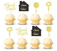 Arthsdite 24Pcs Sweet Home Cupcake Toppers key Housewarming Good Luck Cheers to New Home Cupcake Picks New Home Theme Party Cake Decorations Supplies - Gold Glitter