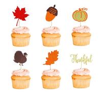 Arthsdite 24Pcs Thanksgiving Cupcake Toppers Turkey Maple Leaf Pumpkin Hazelnut Fall Theme Thankful Cupcake Picks Happy Friendsgiving Cake Decorations for Thanksgiving Day Birthday Party Supplies