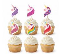 Arthsdite 24Pcs Unicorn Cupcake Toppers, Rainbow Magical Unicorn Picks for Girls Birthday Party, Baby Shower, Princess Dessert Decorations