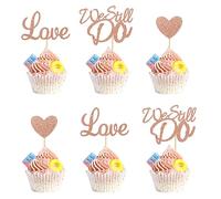 Arthsdite 24Pcs We Still Do Cupcake Toppers Glitter Love Heart Marriage Anniversary Cupcake Picks Bridal Shower Wedding Engagement Birthday Cake Decorations Supplies - Rose Gold Glitter