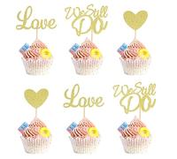 Arthsdite 24Pcs We Still Do Cupcake Toppers Glitter Love Heart Marriage Anniversary Cupcake Picks Bridal Shower Wedding Engagement Birthday Cake Decorations Supplies - Gold Glitter