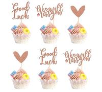 Arthsdite 24Pcs We Will Miss You Cupcake Toppers Glitter Red Love Heart Good Luck Cupcake Picks Retirement Theme Going Away Party Cake Decorations - Rose Gold Glitter
