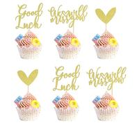Arthsdite 24Pcs We Will Miss You Cupcake Toppers Glitter Red Love Heart Good Luck Cupcake Picks Retirement Theme Going Away Party Cake Decorations - Gold Glitter