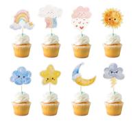 Arthsdite 24Pcs Weather Cupcake Toppers Cute Emoij Cloud Rainbow Sun Moon Star Cupcake Picks Weather Cake Decoration