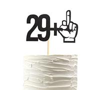 Arthsdite 29 +1 Middle Finger Black Glitter Cake Topper - 30th Birthday Party Decorations - Funny Thirty Years Old Birthday Party Supplies
