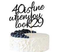 Arthsdite 40 Is Fine When You Look 29 - Happy Birthday Cake Topper - 40th Birthday for Women Boss, Wife, Co-workers, Sisters, Best Friends Cake Decoration- Black Glitter