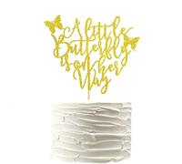 Arthsdite A Little Butterfly Is On Her Way Cake Topper - Pregnancy Announcement, Gender Reveal, Baby Shower, Newborn Welcome, Butterfly Themed Party Decorations - Gold Glitter