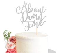 Arthsdite About Damn Time Wedding Cake Topper, Wedding Engagement Anniversary Party Decorations Supplies, Finally Cake Decor, Party Decorations - Silver Glitter