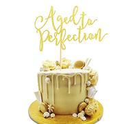 Arthsdite Aged to Perfection Cake Topper, Happy Birthday Engagement Retirement Party Decorations Supplies - Gold Glitter