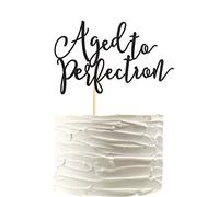 Arthsdite Aged to Perfection Cake Topper, Happy Birthday Engagement Retirement Party Decorations Supplies - Black Glitter