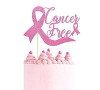 Arthsdite Cancer Free Cake Topper, Breast Cancer Awareness Cake Decor, Breast Cancer Pink Ribbon Sign Survivor Party Decoration Supplies - Pink Glitter