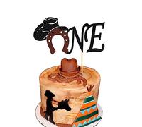 Arthsdite Cowboy Cake Topper For 1st Birthday - First Birthday Cowboy/Cowgirl Cake Decoration, My First Rodeo Cake Topper, Best Cowboy Party Decoration For Baby - Black Glitter