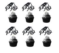 Arthsdite Cupcake Toppers PHD 2025 Graduation Party Decorations - Black Glitter