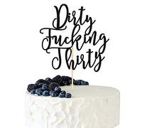Arthsdite Dirty Thirty Cake Topper - 30th Birthday Cake Topper, Dirty Thirty Birthday Cake Decorations, Happy 30th Birthday Party Decorations Supplies - Black Glitter