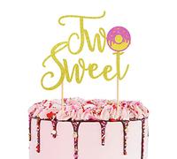 Arthsdite Donut Cake Topper Candyland Two Sweet Cake Decorations with Donut Pink Candy for Donut 2nd Themed Baby Shower Party Decoration - Gold Glitter
