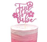 Arthsdite Five is a Vibe Cake Topper, Happy 5th Birthday Party Boy Girl Decorations, Retro Groovy Cake Topper, Hi Five Years Old Party Decoration Supplies - Pink Glitter
