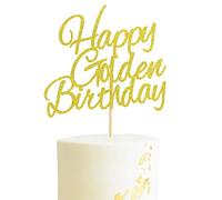 Arthsdite Happy Golden Birthday Cake Topper - 1/10/15/16/18/21/25/30/40, 30/35/40/45, 1st/21st, 50/60/70/80/90th - Gold - 1 Count - Cake Topper - Multiple Occasions - Yellow